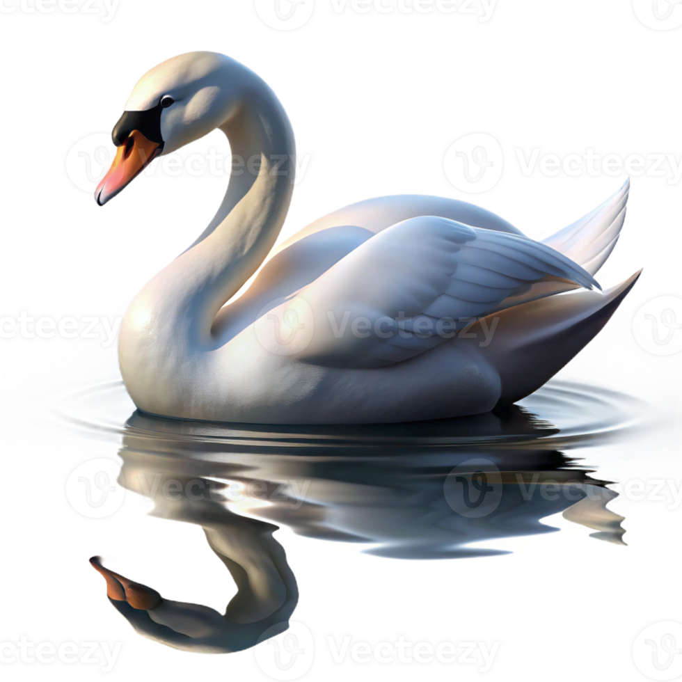wonderful rustic A graceful swan gliding across a calm lake, its reflection shimmering in the water, in a serene, painterly style 4K png