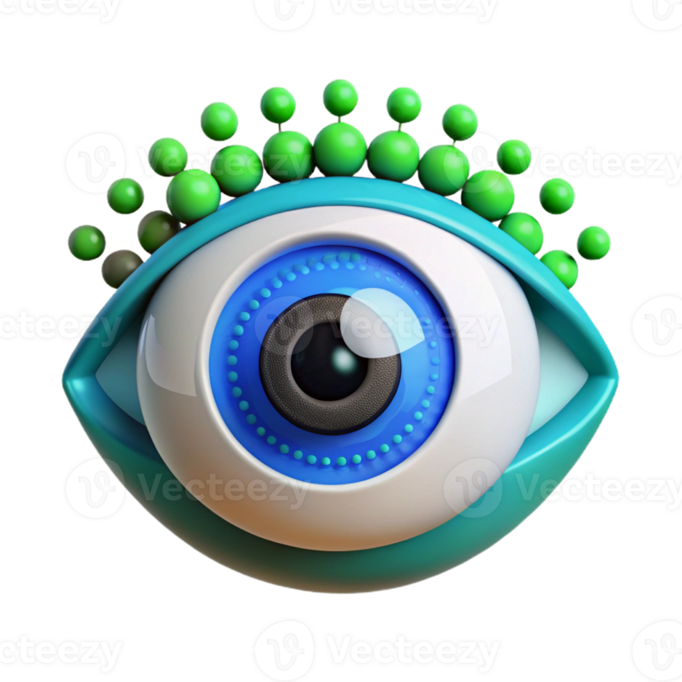extraordinary abstract A biomechanical eye gazing intently at a binary code stream, green and blue highlights, hyperrealistic style authentic png