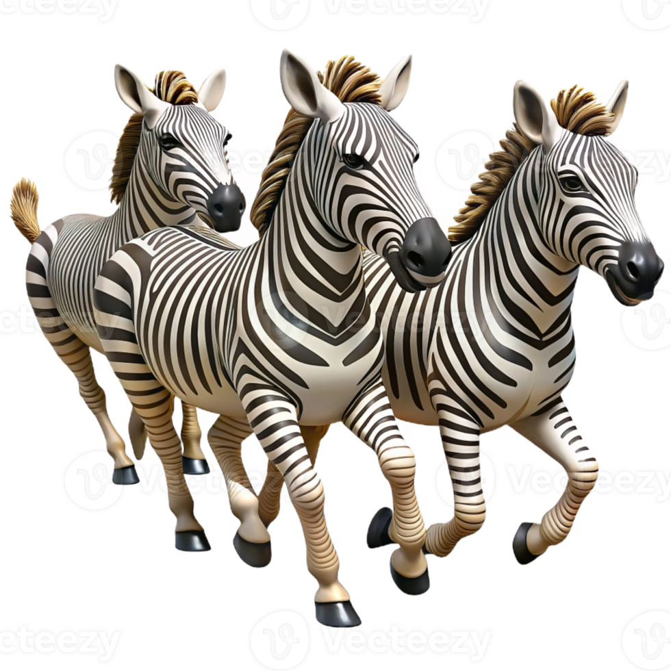impressive artistic A herd of zebras galloping across the African savanna, their stripes creating a dazzling pattern, in a dynamic, realistic style high resolution png
