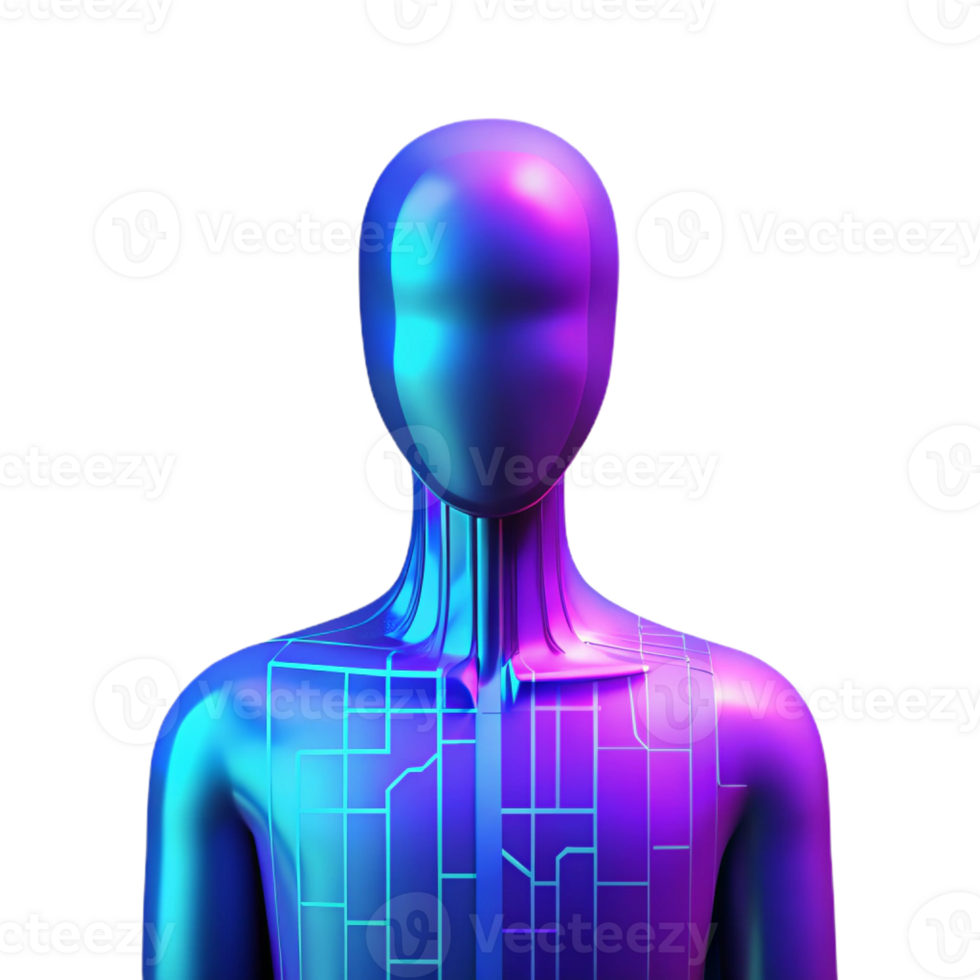 extraordinary classic A human silhouette merging with digital code, bright blue and purple hues, abstract art style professional png