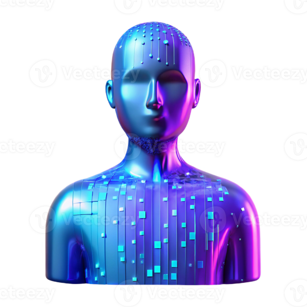 vibrant abstract A human silhouette merging with digital code, bright blue and purple hues, abstract art style detailed png