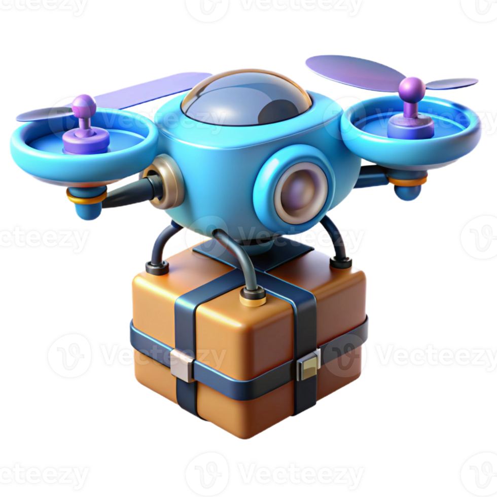 elegant rustic A futuristic drone delivering a package, city lights blurring below, cyberpunk style genuine png