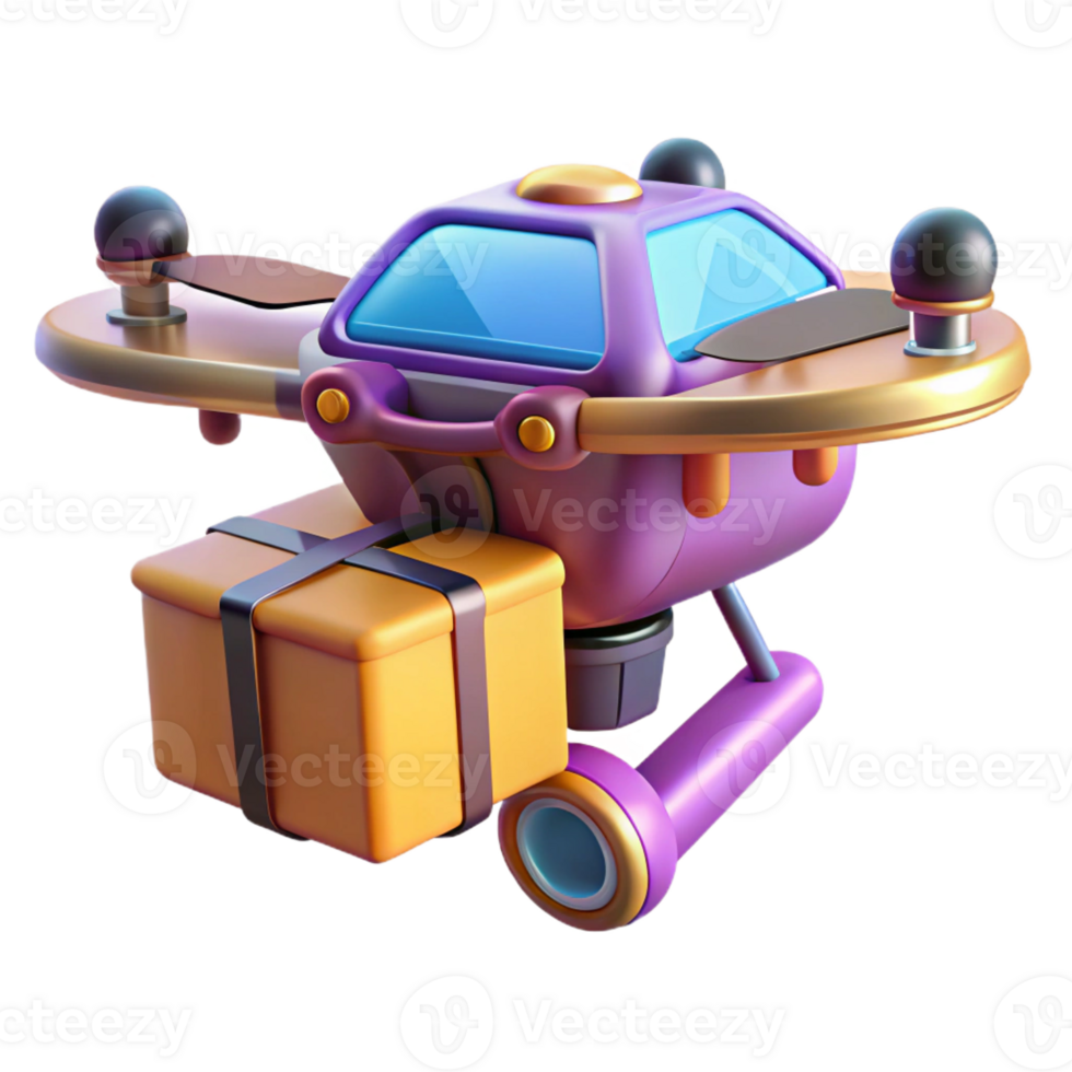 extraordinary classic A futuristic drone delivering a package, city lights blurring below, cyberpunk style original png
