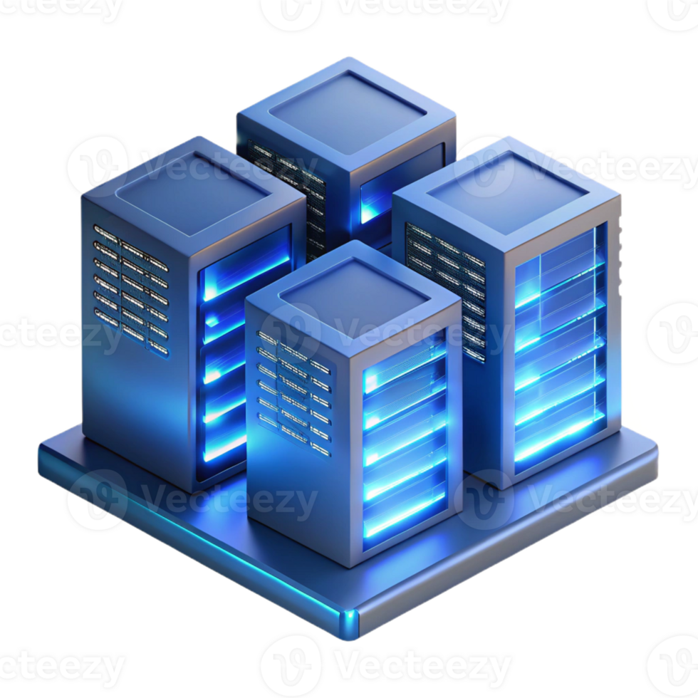 beautiful modern A server room filled with glowing servers, cool blue light, technical illustration style premium png