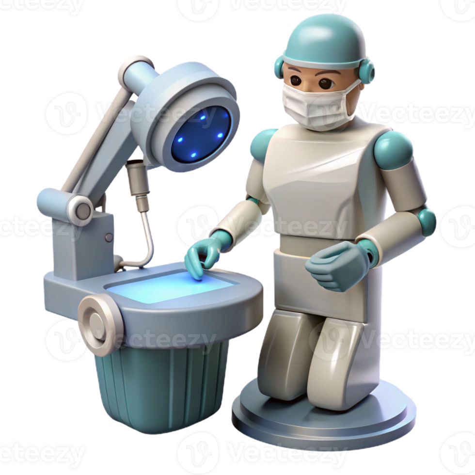 dramatic abstract A robotic surgeon performing a delicate operation, sterile white light, medical illustration style genuine png