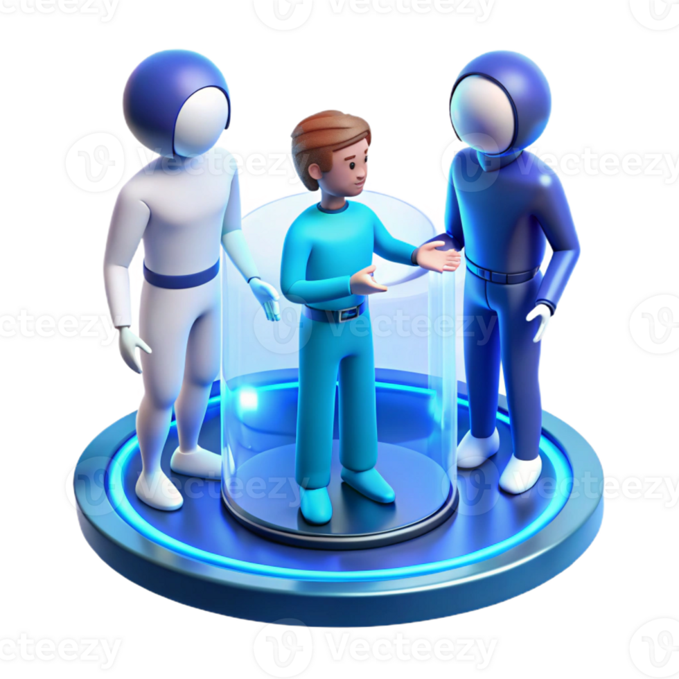 beautiful abstract A group of people interacting with a holographic interface, blue and white light, futuristic style authentic png