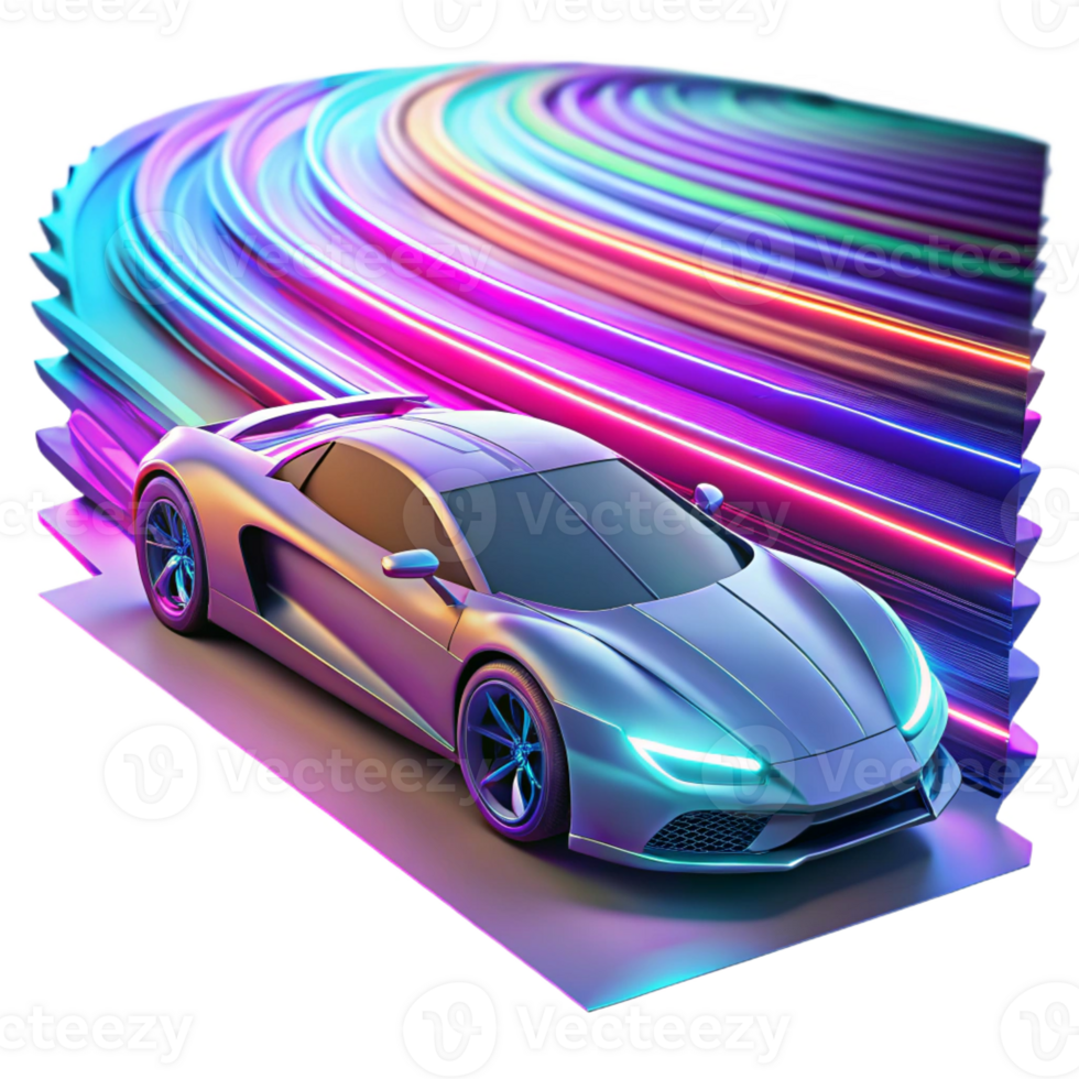 stunning vintage A futuristic car speeding through a digital landscape, vibrant neon streaks, cyberpunk style original png