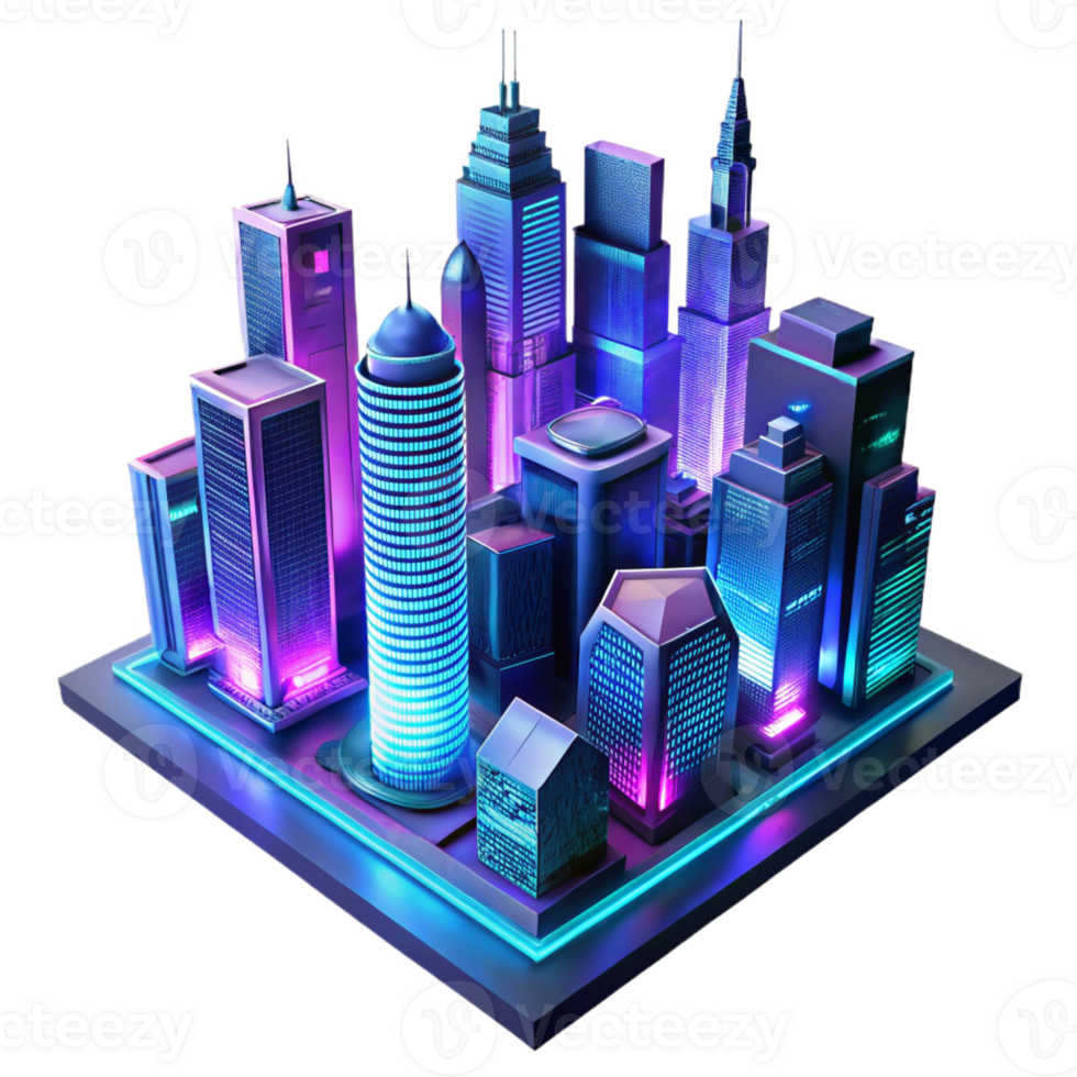 stunning traditional A futuristic city skyline at night, glowing with neon lights, cyberpunk style premium png