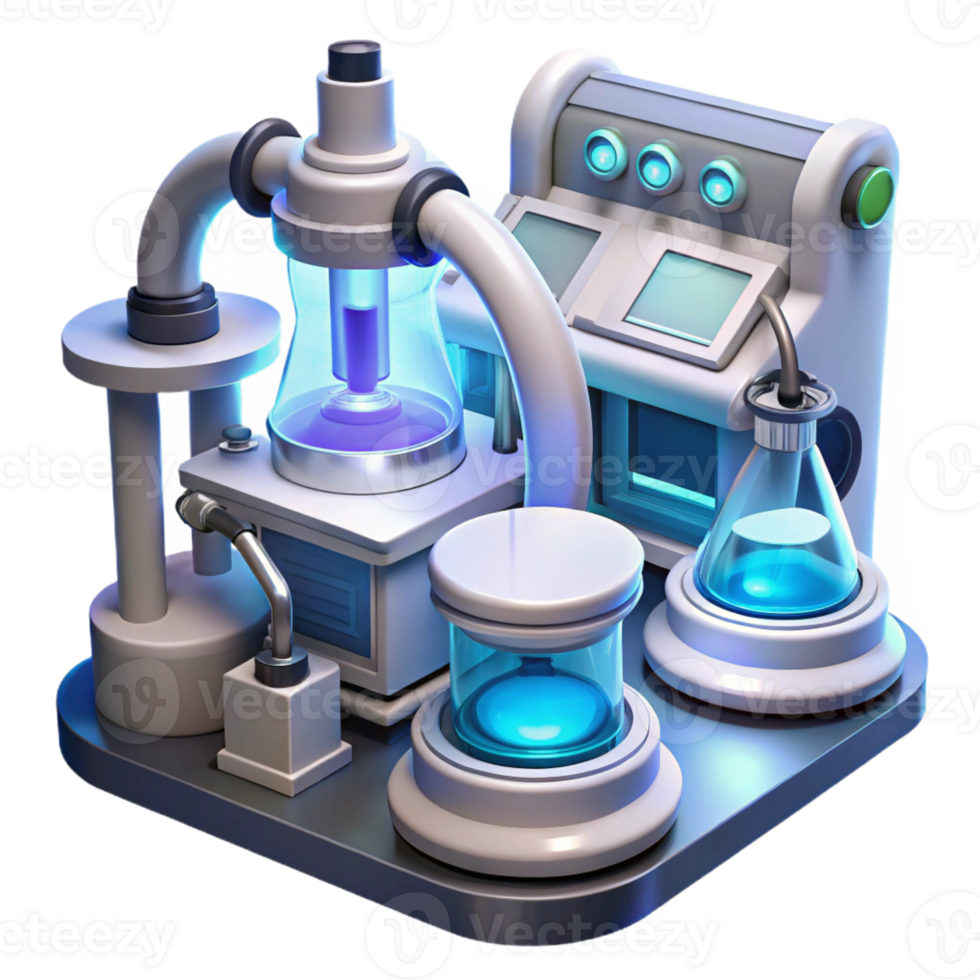 vibrant vintage A futuristic laboratory filled with advanced technology, sterile white light, scientific illustration style authentic png