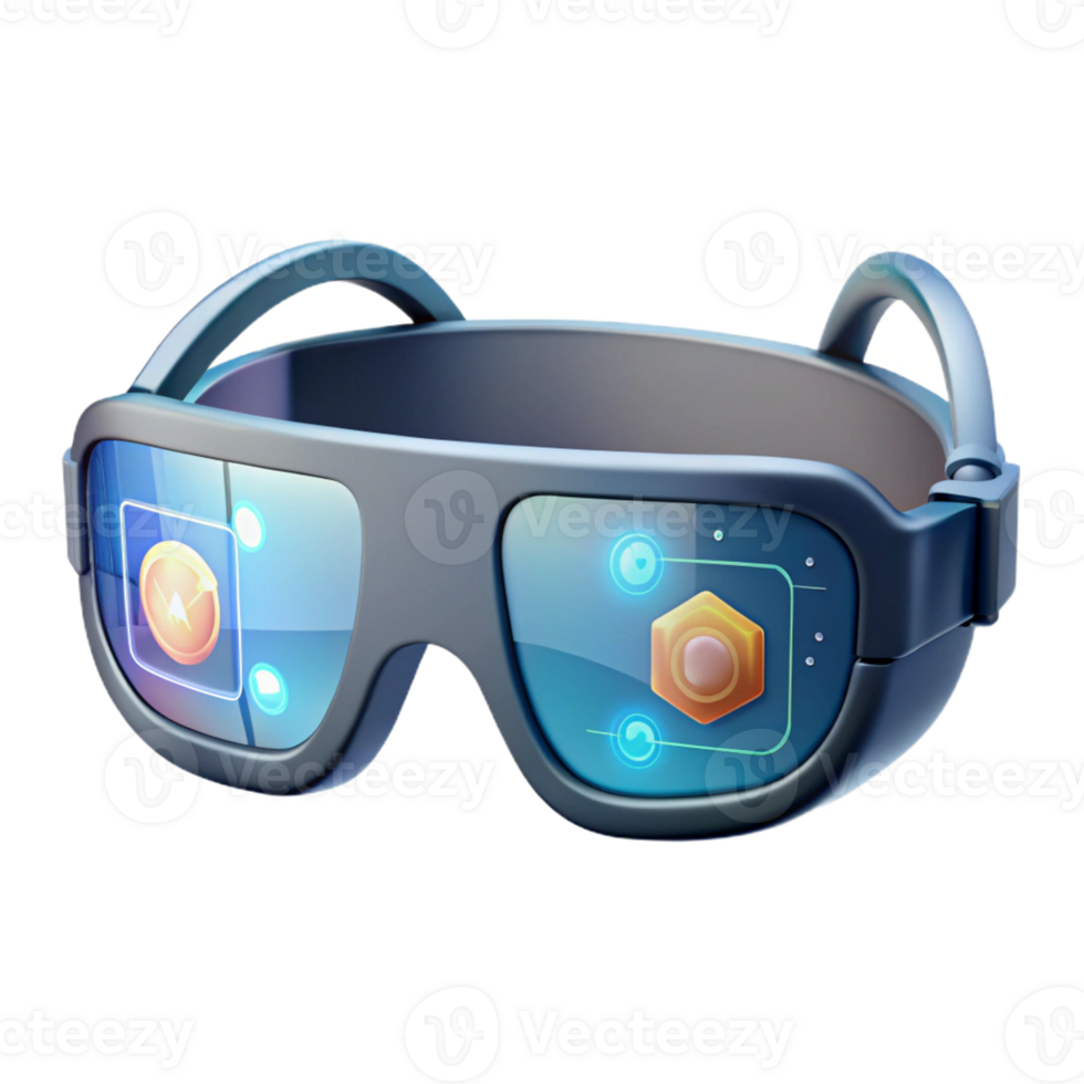 vibrant artistic A pair of augmented reality glasses displaying digital information, sleek design, transparent lenses original png