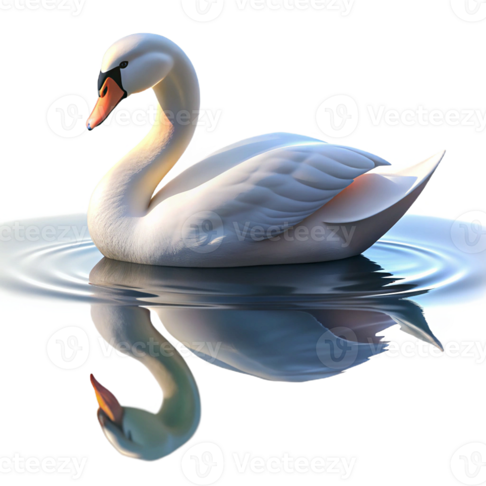 beautiful classic A graceful swan gliding across a still lake, reflection visible in the water, soft morning light, impressionistic style genuine png