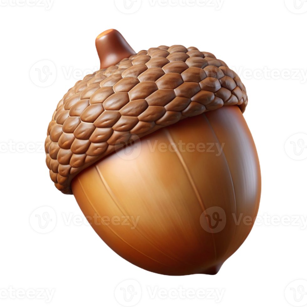 vibrant creative A single acorn, highly detailed, with realistic textures and warm, brown hues authentic png