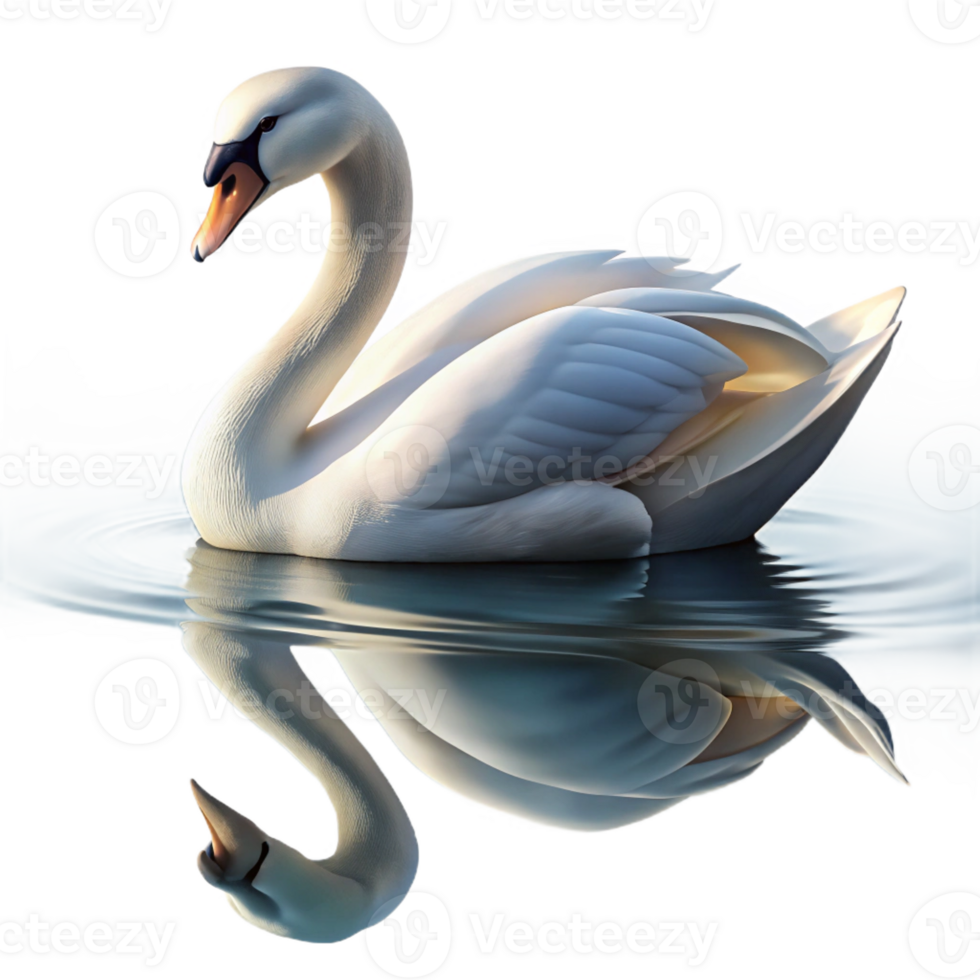 elegant creative A graceful swan gliding across a still lake, reflection visible in the water, soft morning light, impressionistic style exclusive png