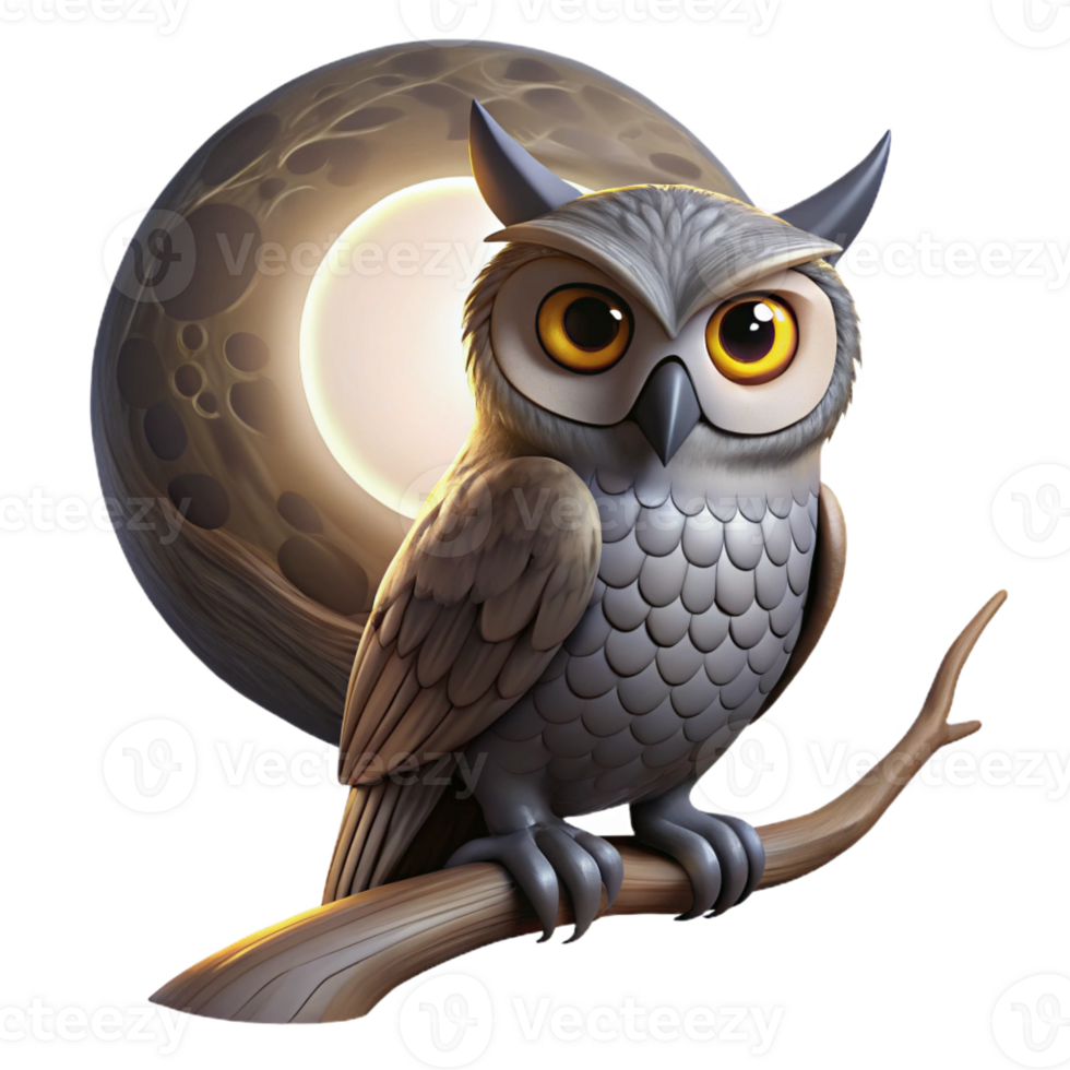 vibrant classic A wise old owl perched on a gnarled branch, illuminated by the soft glow of the moon, in a classic oil painting style professional png