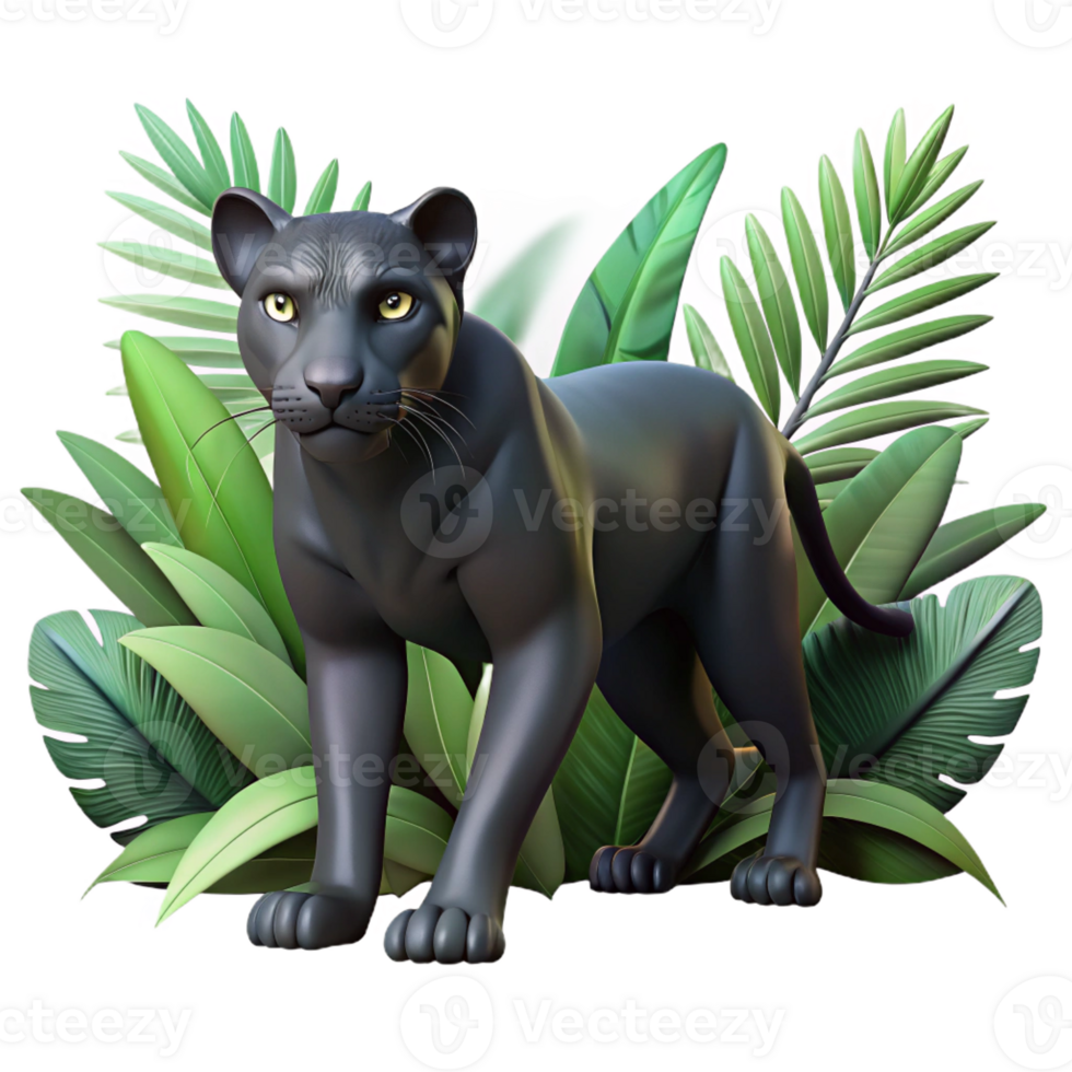 magnificent creative A sleek black panther stalking through dense jungle foliage, dappled shadows and highlights adding depth, in a dramatic, cinematic style original png