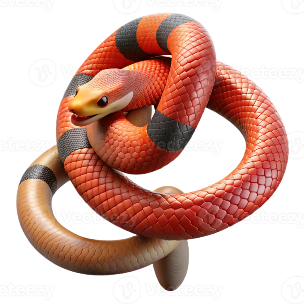 beautiful minimalist A vibrant coral snake coiled around a branch, intricate scale patterns, jungle lighting, hyperrealistic style high quality png