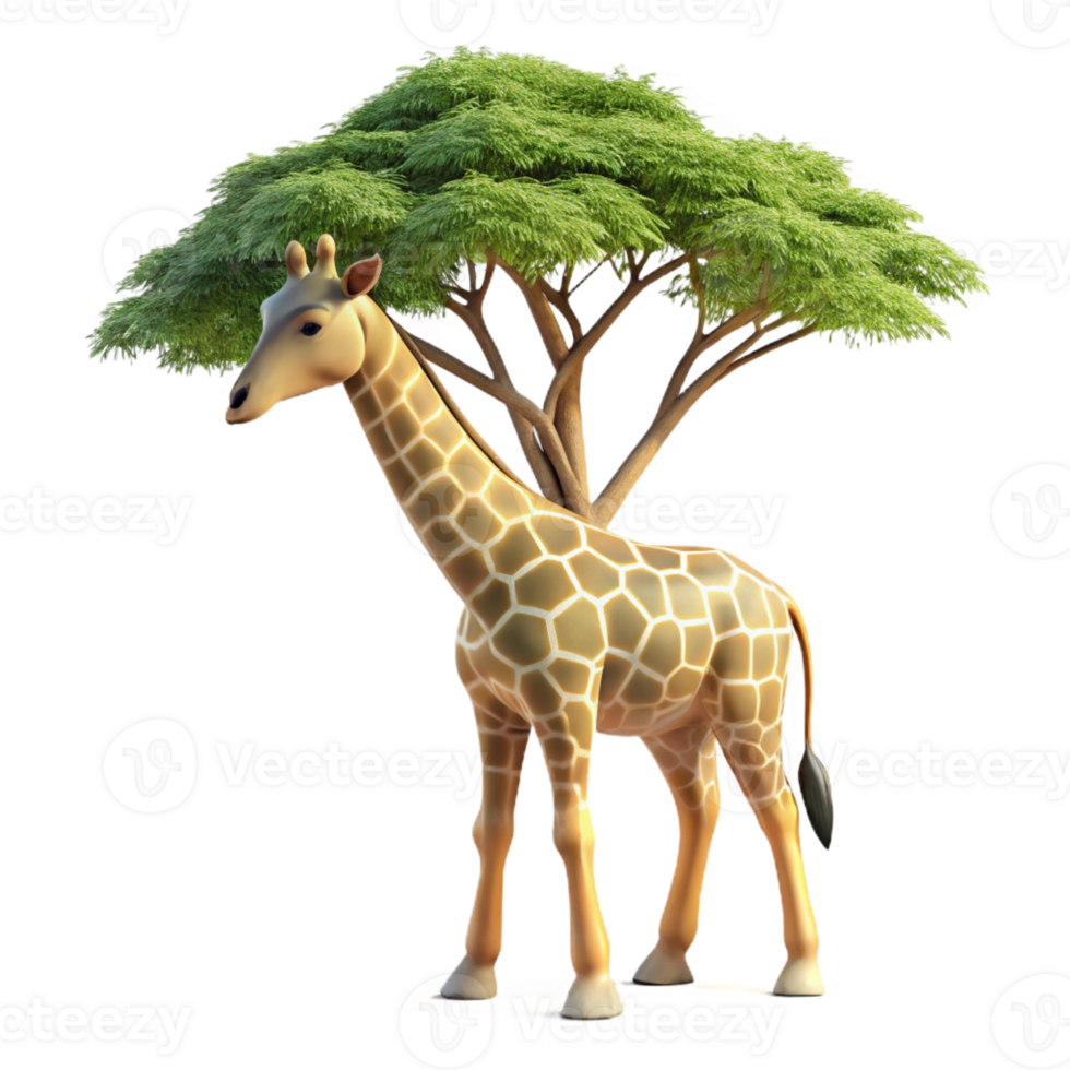 elegant rustic A graceful giraffe reaching for leaves on a tall acacia tree, dappled sunlight filtering through the leaves, in a serene, naturalistic style professional png
