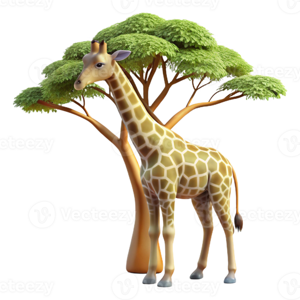 extraordinary rustic A graceful giraffe reaching for leaves on a tall acacia tree, dappled sunlight filtering through the leaves, in a serene, naturalistic style 4K png