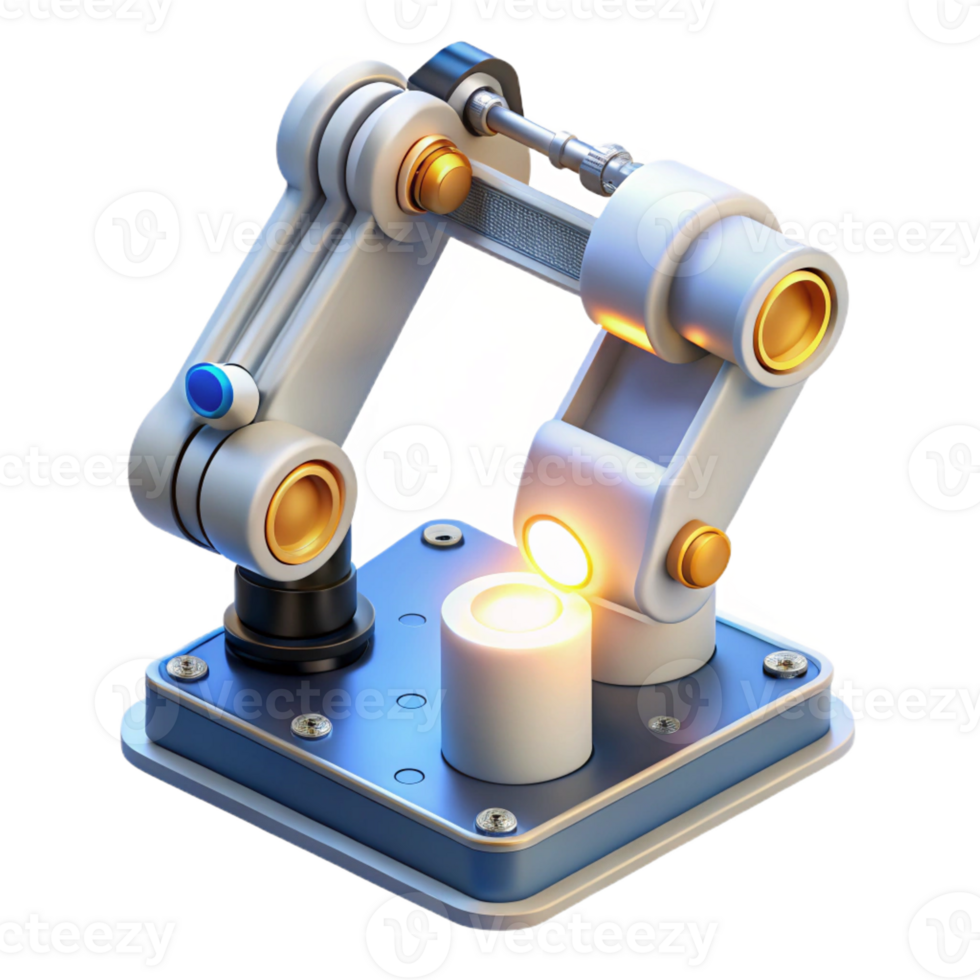 stunning contemporary A robotic arm assembling a complex circuit board, illuminated by a focused white light from above, rendered in a photorealistic style original png