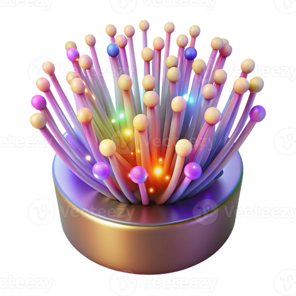 extraordinary abstract A network of fiber optic cables, pulsing with data, illuminated by multicolored lights, rendered in an abstract style original png