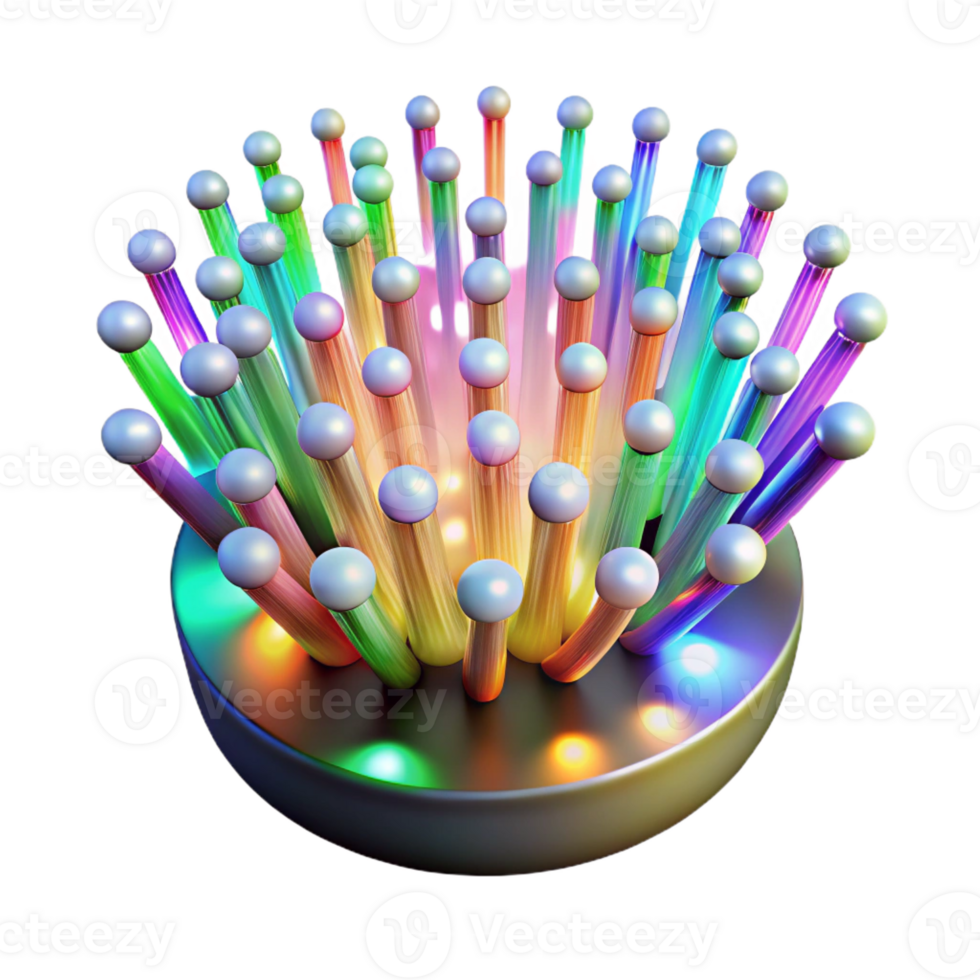 impressive vintage A network of fiber optic cables, pulsing with data, illuminated by multicolored lights, rendered in an abstract style 4K png