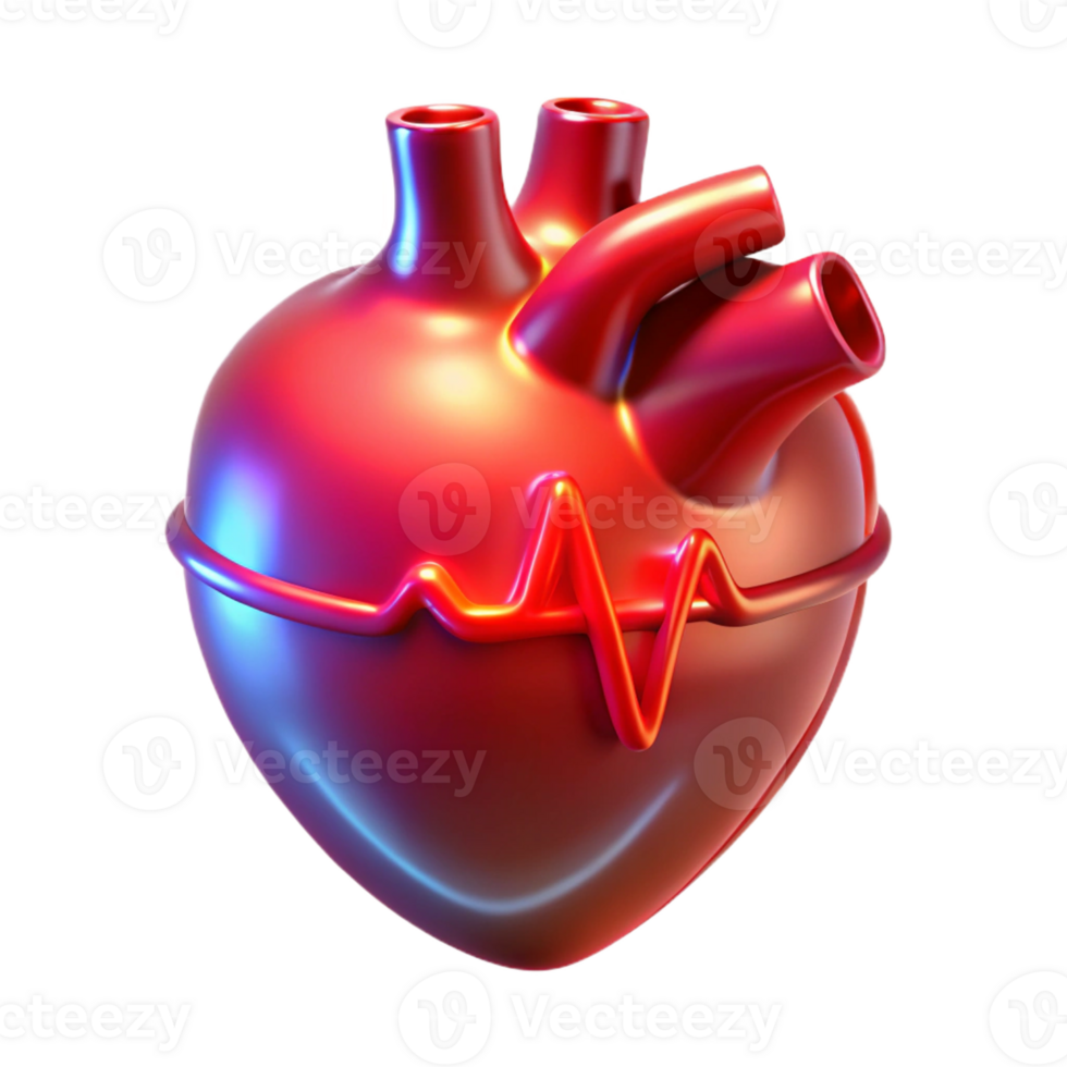dramatic artistic A holographic projection of a human heart, beating rhythmically, illuminated by a pulsing red light, rendered in a medical style high resolution png