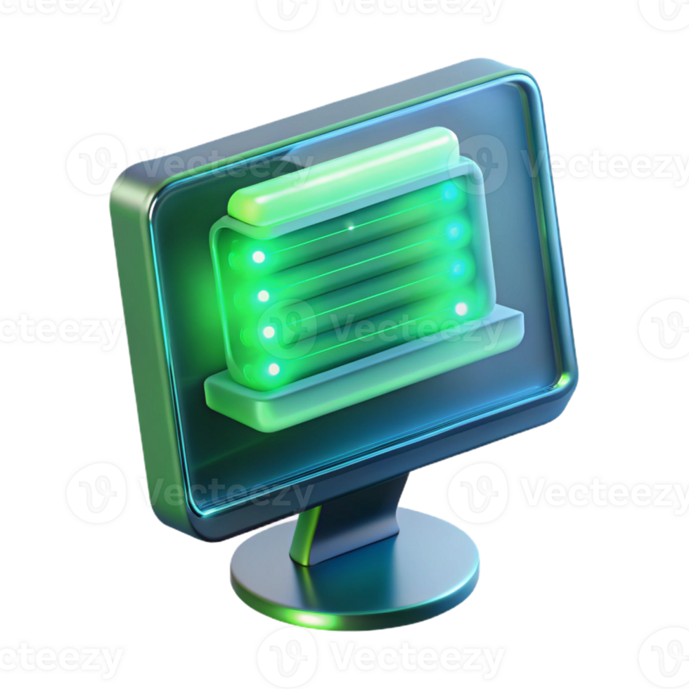impressive classic A floating, transparent computer screen displaying complex code, illuminated by a cool green light, rendered in a futuristic style high quality png