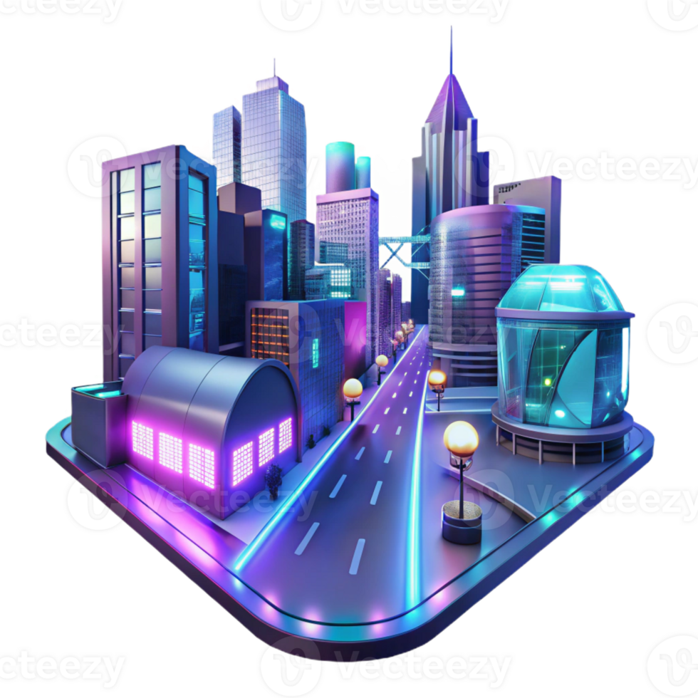 vibrant contemporary A futuristic city street scene, holographic advertisements floating in the air, illuminated by neon lights, rendered in a cyberpunk style high resolution png