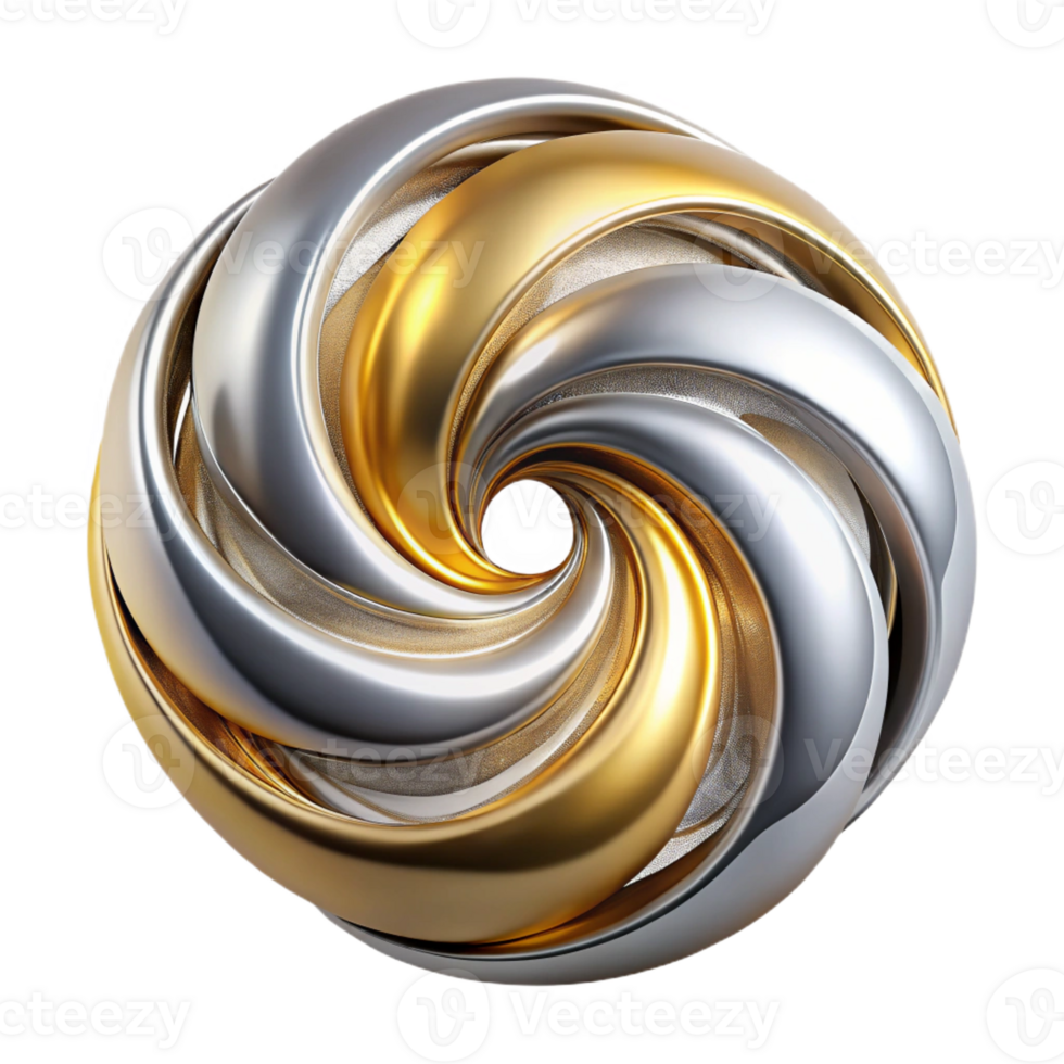 stunning modern A swirling vortex of liquid metal, in shades of silver and gold, with a reflective lighting and a surreal style high resolution png