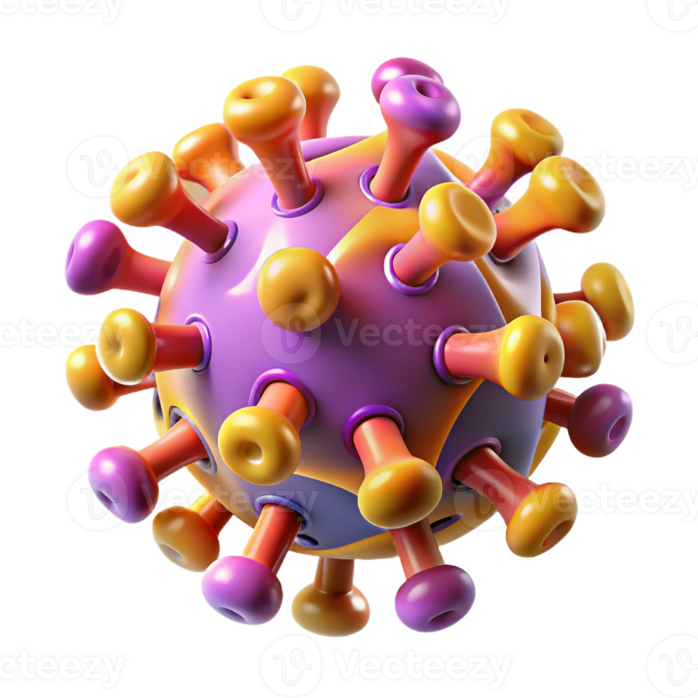 serene rustic A microscopic view of a virus, abstracted into geometric shapes and vibrant colors, with bright lighting and a scientific style high quality png