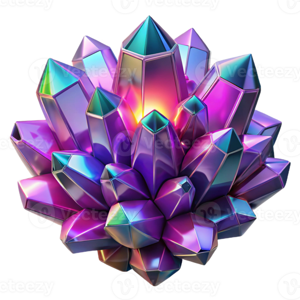 vibrant minimalist A cluster of crystalline structures, in vibrant jewel tones, with a sparkling lighting and a geometric style high resolution png