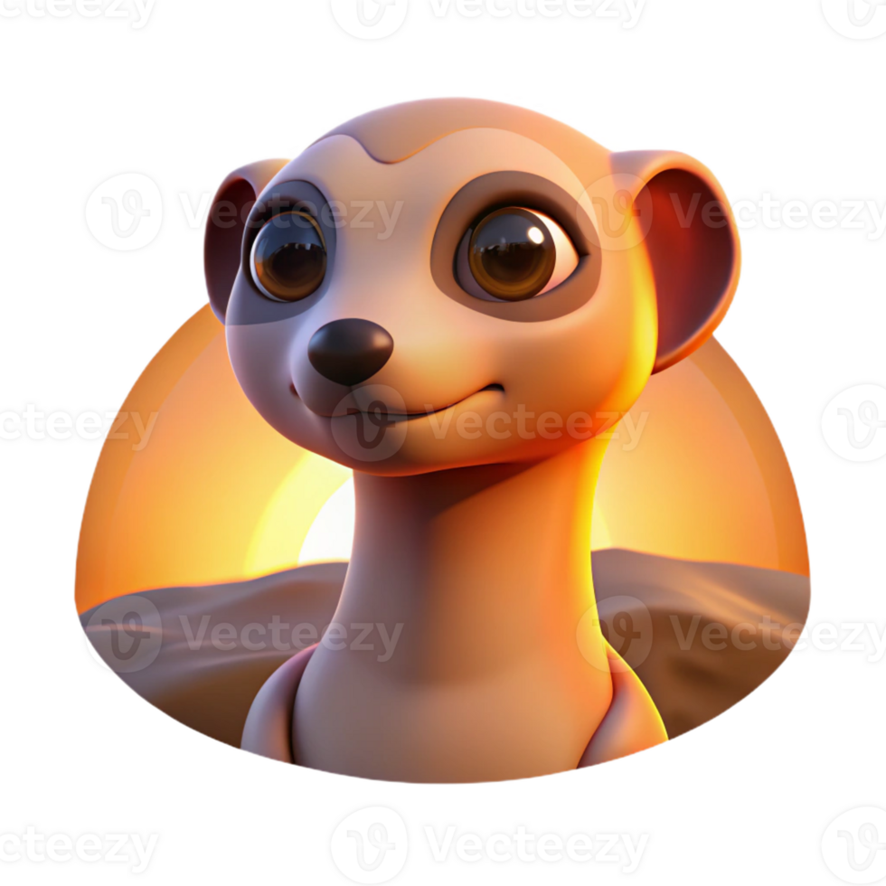 beautiful modern A curious meerkat peeking out from its burrow, bathed in the warm glow of the morning sun. Art style cartoonish original png