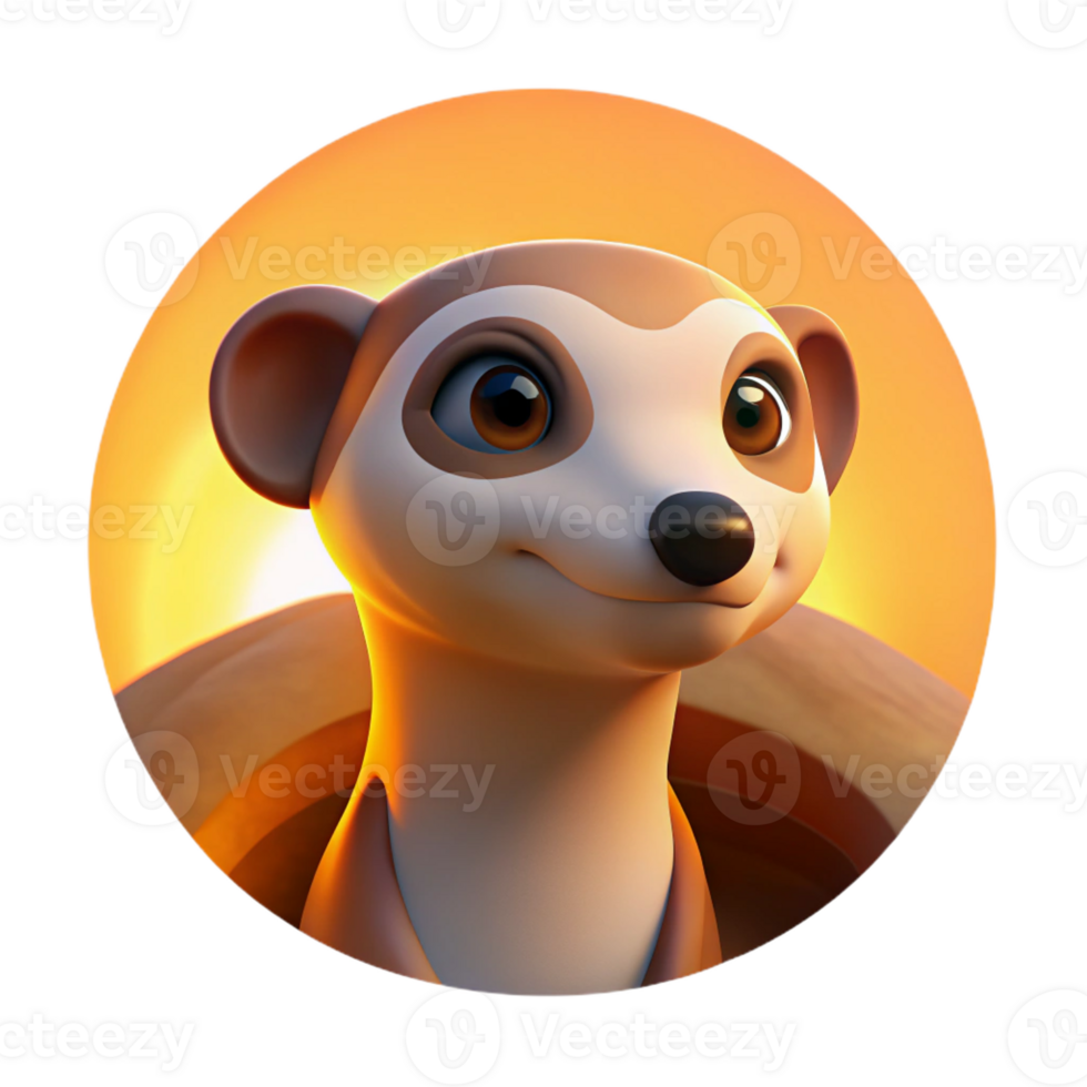 serene artistic A curious meerkat peeking out from its burrow, bathed in the warm glow of the morning sun. Art style cartoonish authentic png