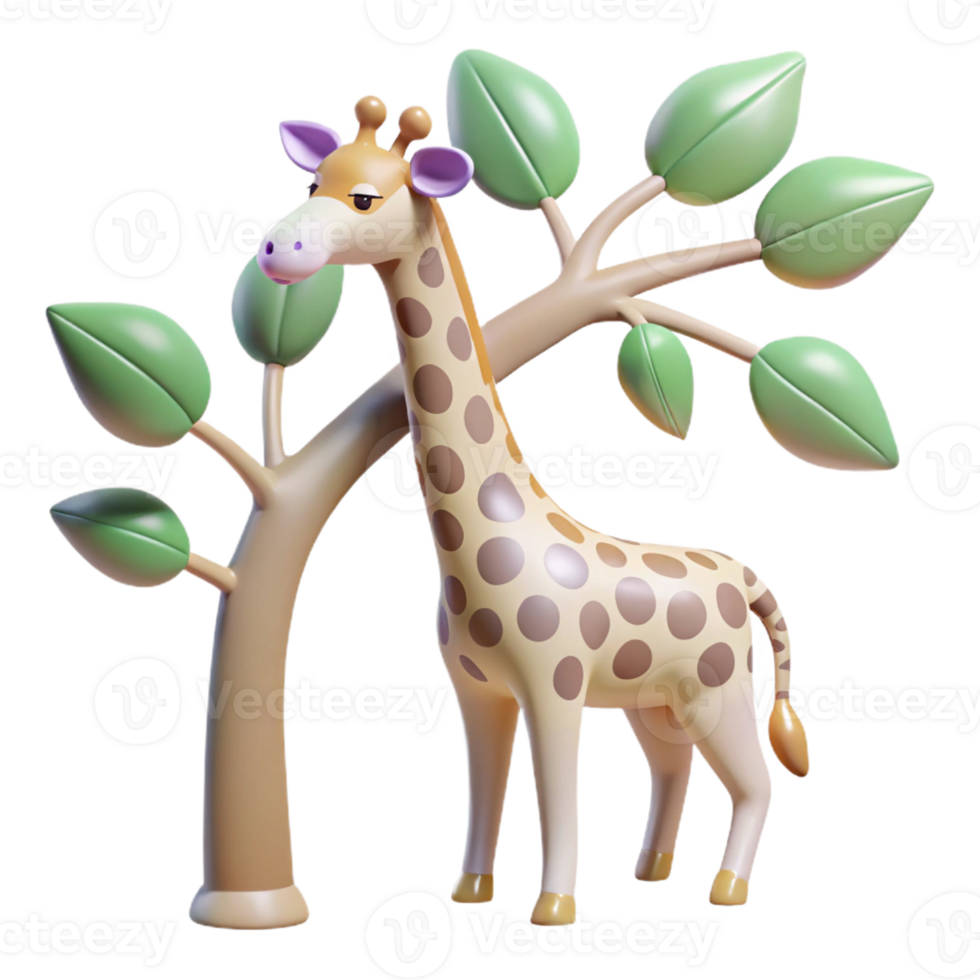 extraordinary minimalist A graceful giraffe reaching for the highest leaves on a tree, with a dreamy, pastel color palette. Art style art nouveau original png