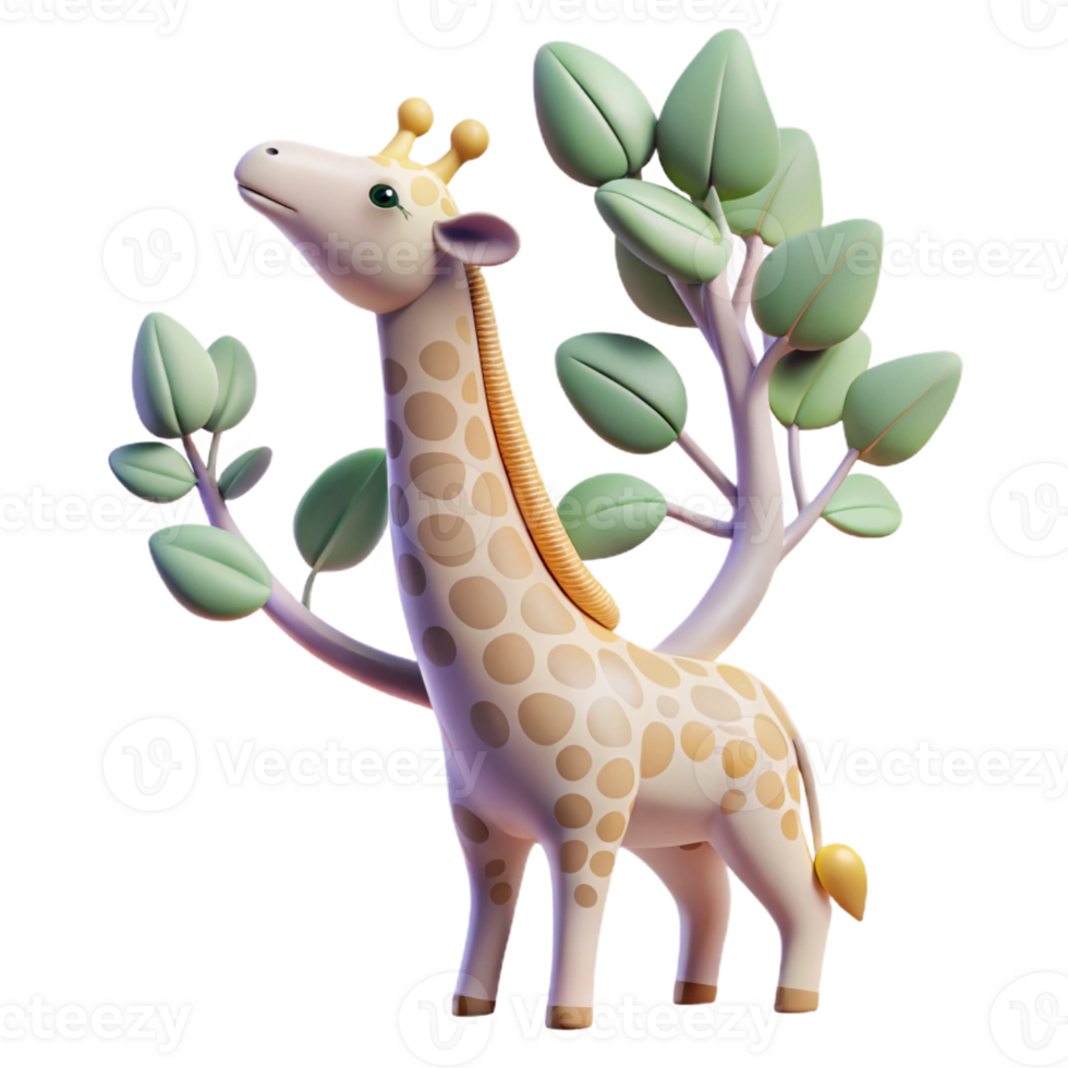beautiful vintage A graceful giraffe reaching for the highest leaves on a tree, with a dreamy, pastel color palette. Art style art nouveau premium png