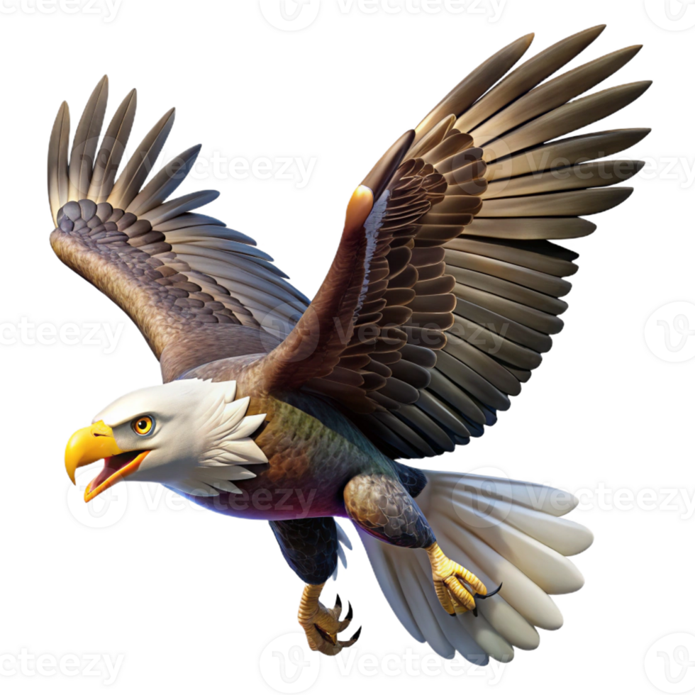 beautiful modern A majestic bald eagle soaring through the sky, clutching a fish in its talons. Art style powerful 4K png