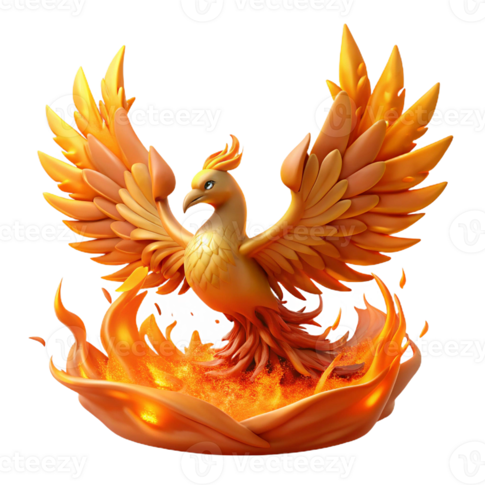 wonderful modern A majestic phoenix rising from its ashes amidst a swirling vortex of fiery embers, illuminated by its own incandescent light. Art Deco style high quality png