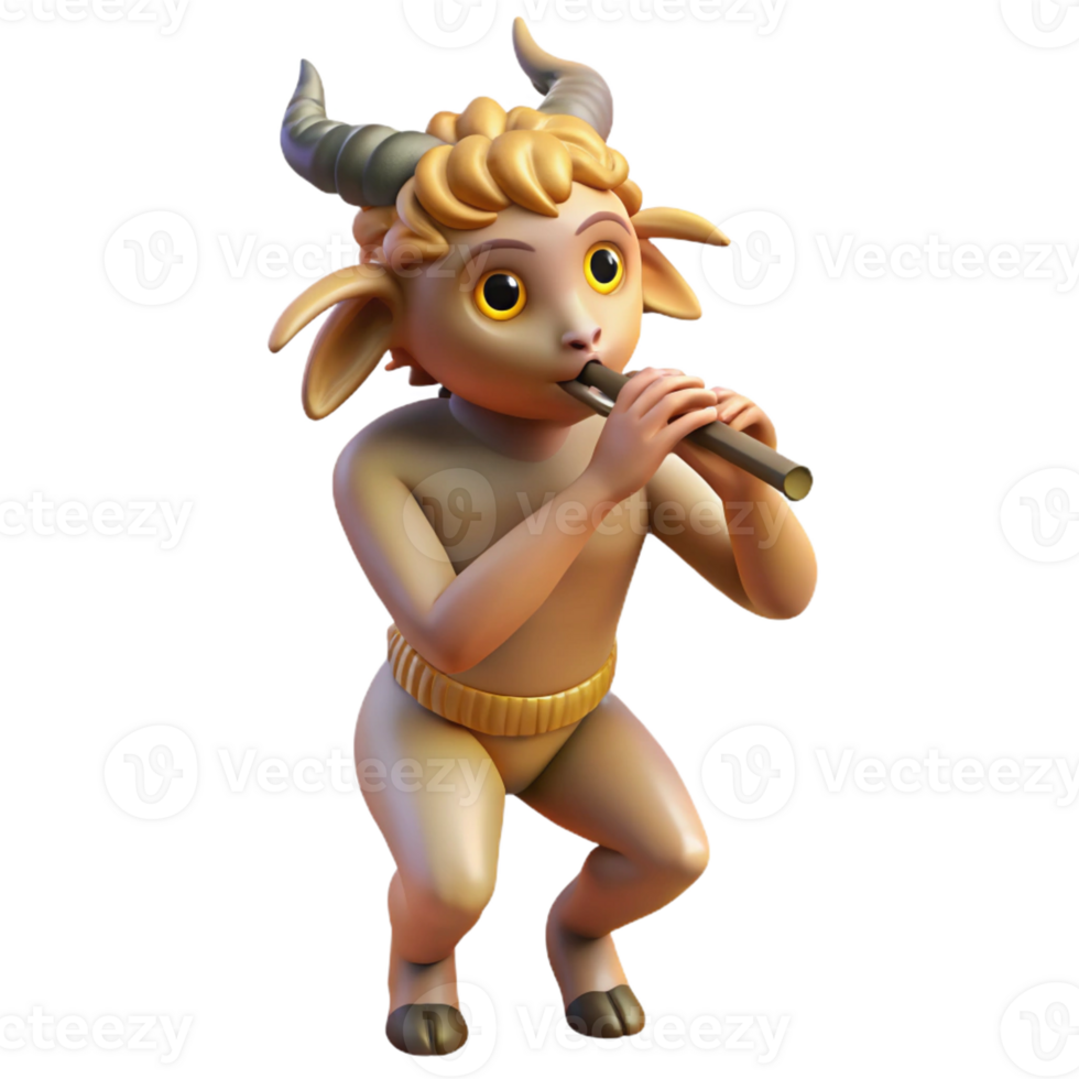 impressive classic A mischievous satyr playing a pan flute in a sun-drenched forest glade, light reflecting off his goat-like legs. Impressionist style premium png