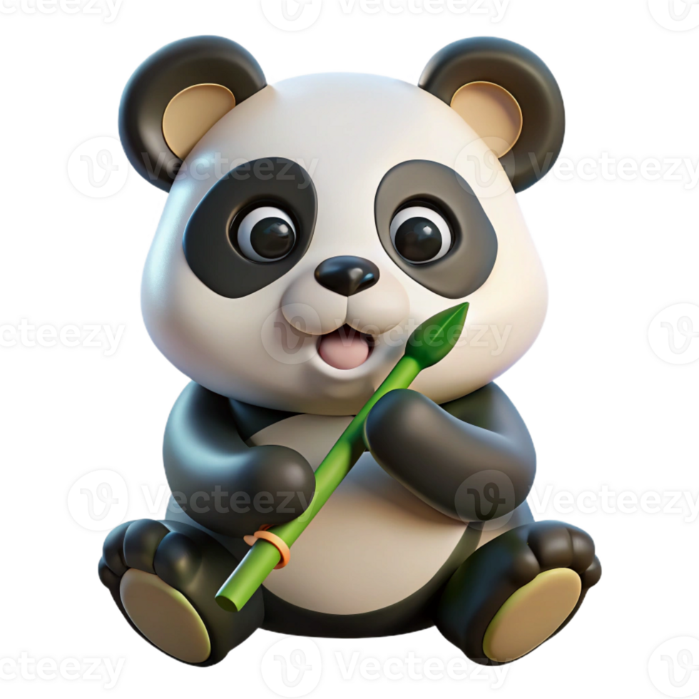vibrant modern A cute baby panda munching on bamboo, with a playful expression. Art style adorable 4K png
