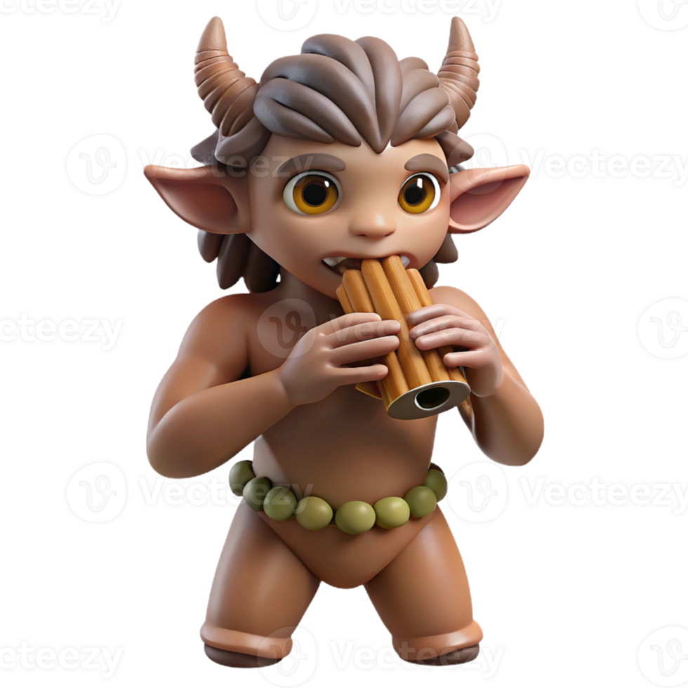 vibrant traditional A mischievous satyr playing a pan flute in a sun-drenched forest glade, light reflecting off his goat-like legs. Impressionist style exclusive png
