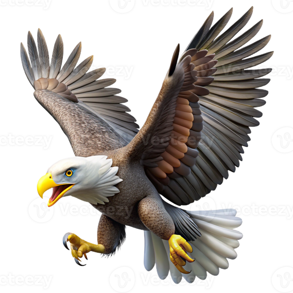 serene rustic A majestic bald eagle soaring through the sky, clutching a fish in its talons. Art style powerful original png