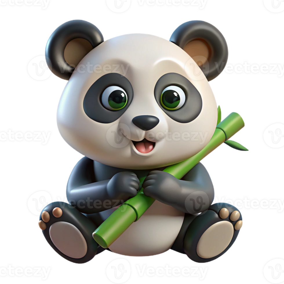 impressive artistic A cute baby panda munching on bamboo, with a playful expression. Art style adorable high resolution png