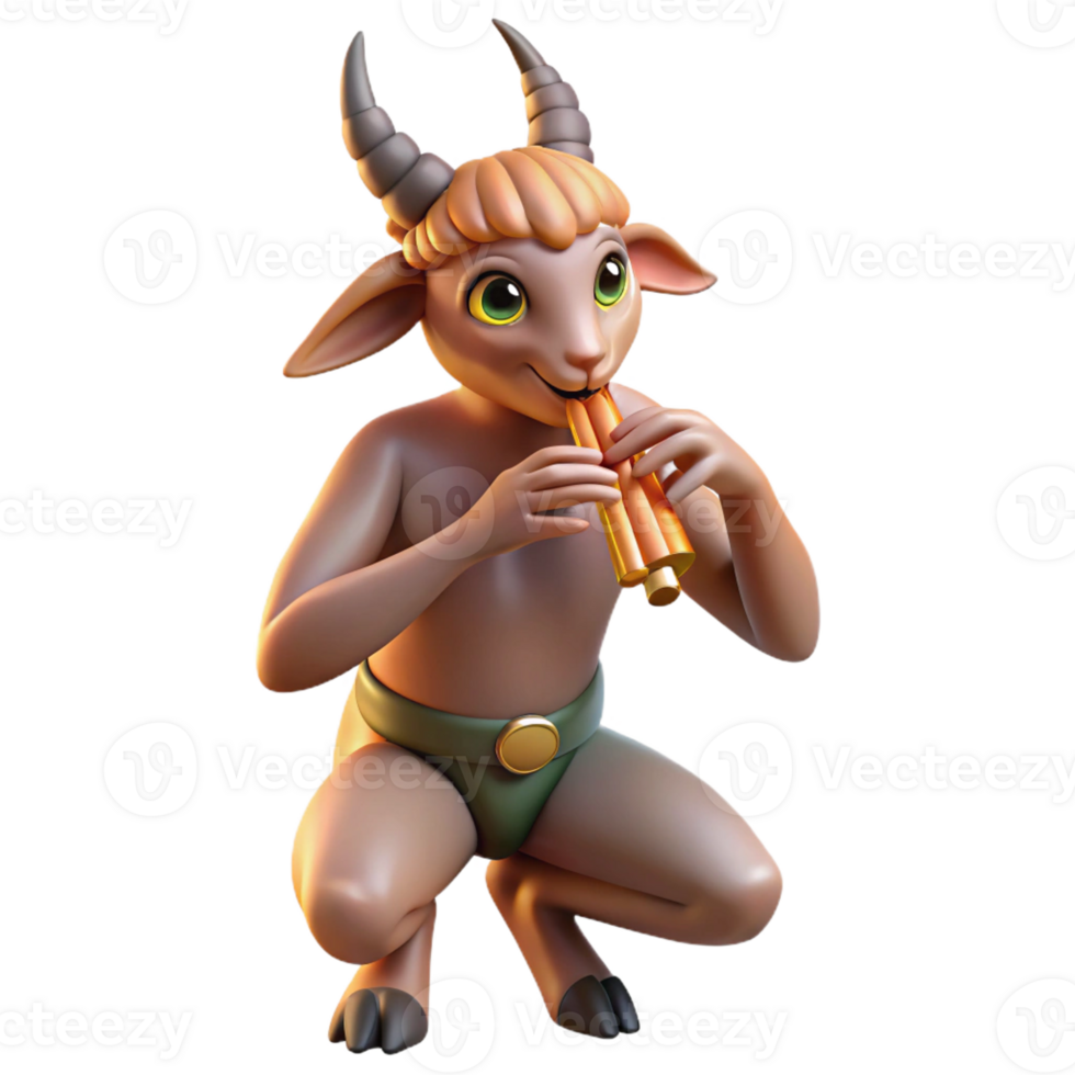 extraordinary minimalist A mischievous satyr playing a pan flute in a sun-drenched forest glade, light reflecting off his goat-like legs. Impressionist style professional png