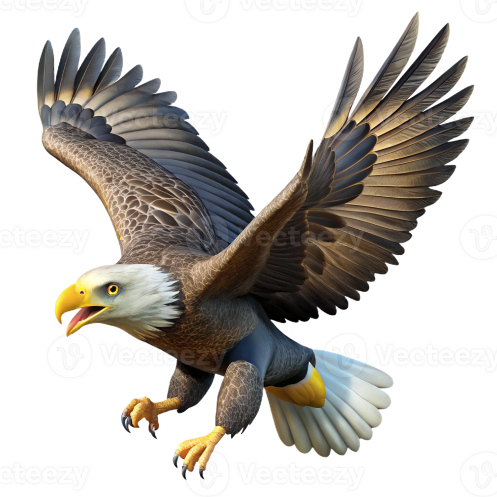magnificent minimalist A majestic bald eagle soaring through the sky, clutching a fish in its talons. Art style powerful detailed png
