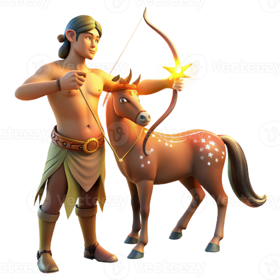 serene minimalist A wise centaur, his human torso adorned with intricate tribal tattoos, teaching archery to a young nymph, illuminated by the warm glow of a setting sun. Realistic style detailed png