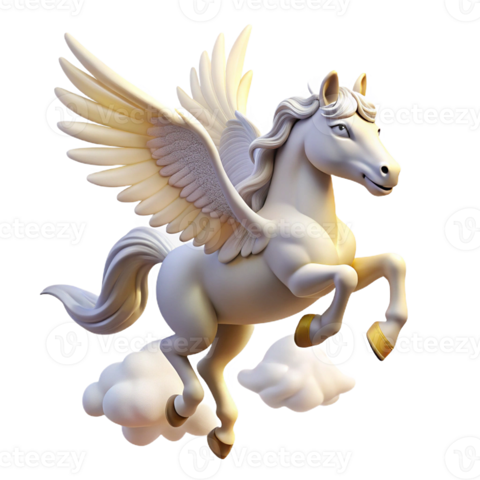 elegant vintage A graceful pegasus soaring through a cloudy sky, its white wings catching the sunlight. Romantic style high resolution png