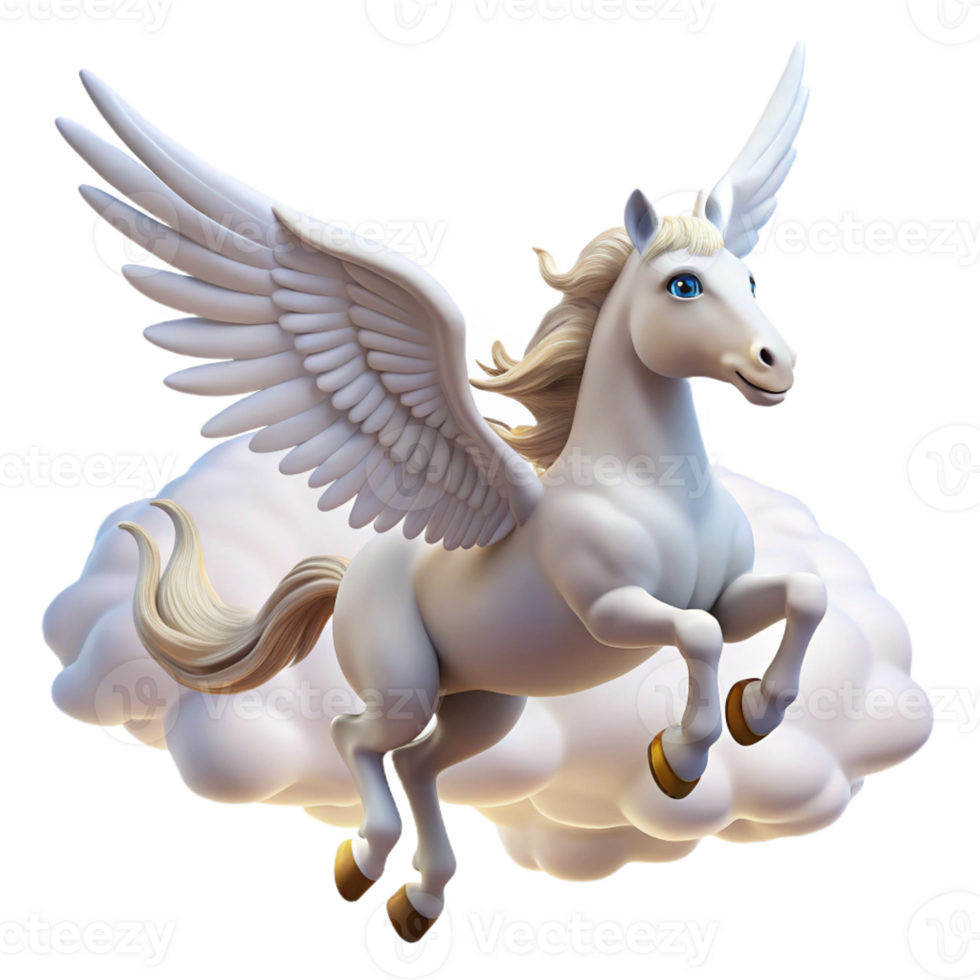 impressive modern A graceful pegasus soaring through a cloudy sky, its white wings catching the sunlight. Romantic style high resolution png