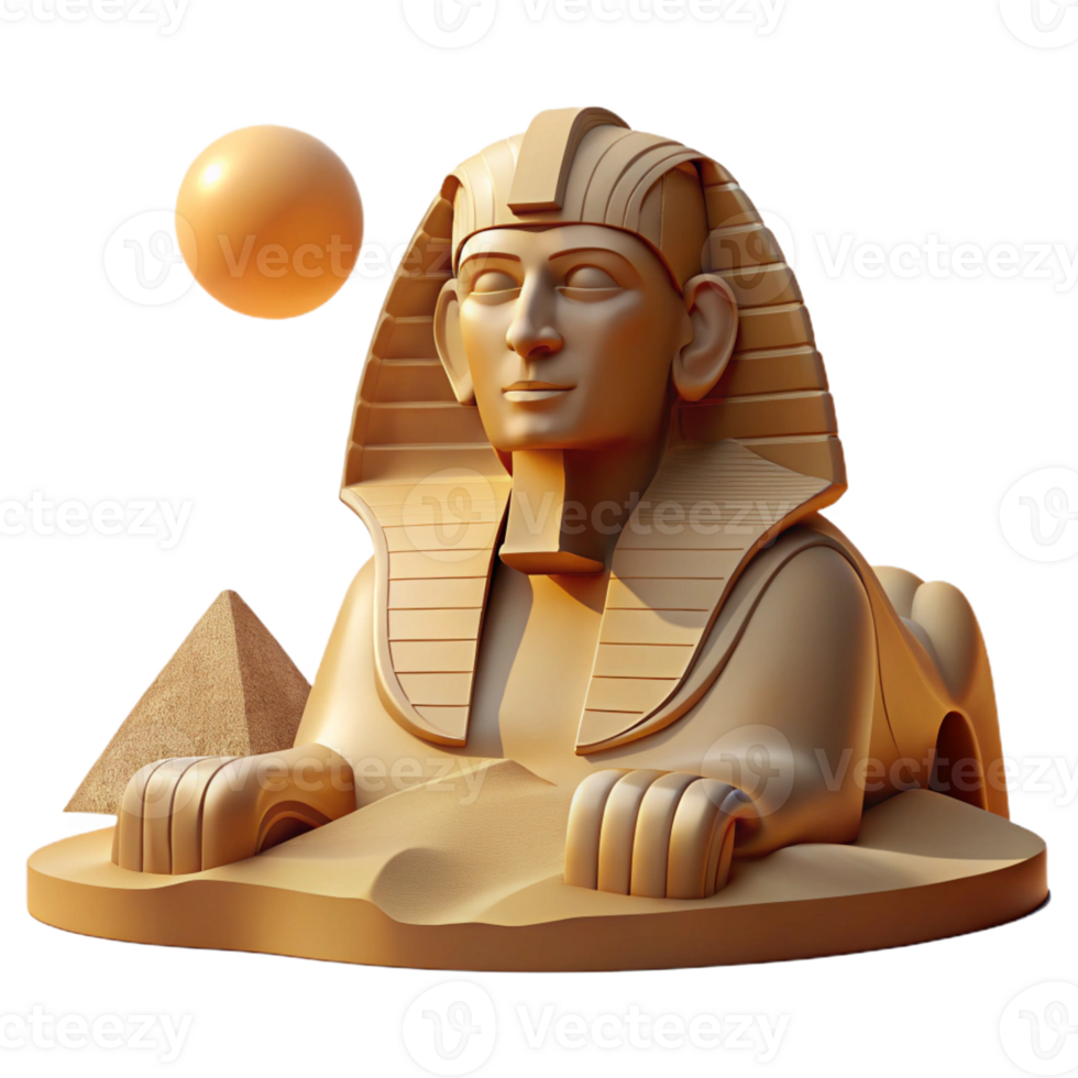 magnificent classic A stoic sphinx, its enigmatic gaze fixed on the horizon, illuminated by the warm desert sun. Art Deco style high quality png