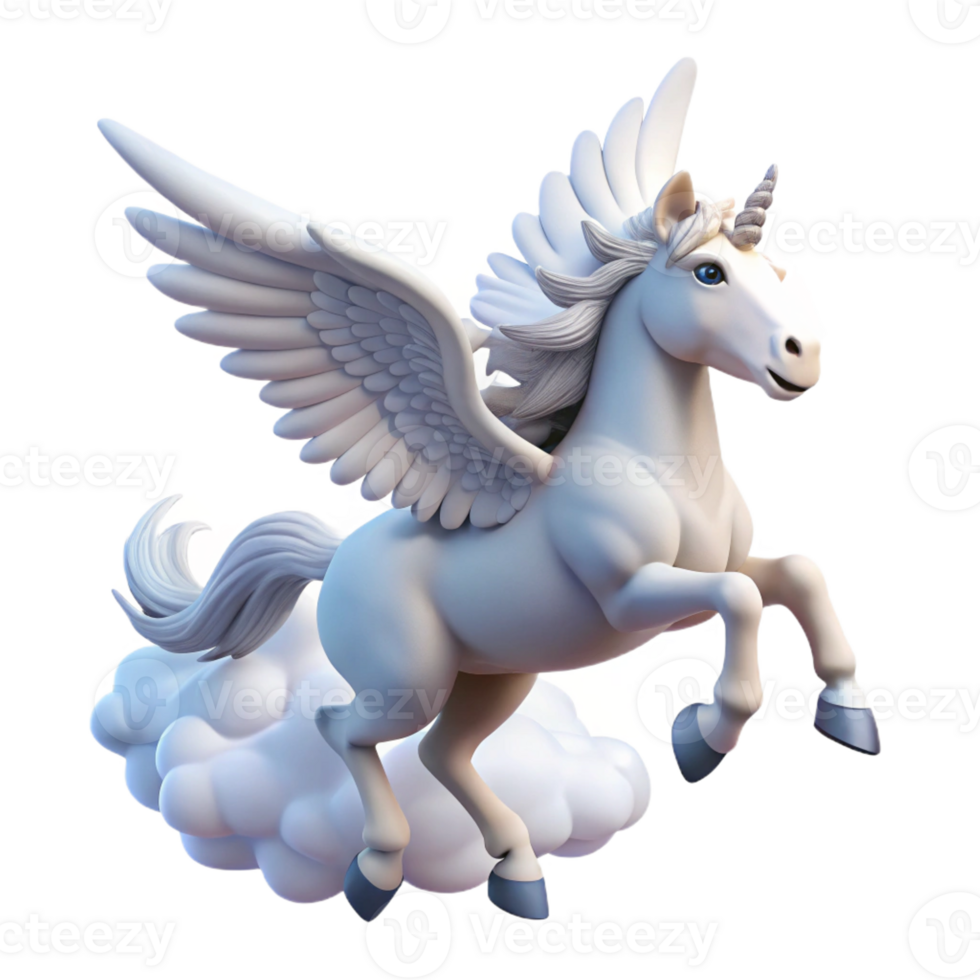 extraordinary abstract A graceful pegasus soaring through a cloudy sky, its white wings catching the sunlight. Romantic style premium png
