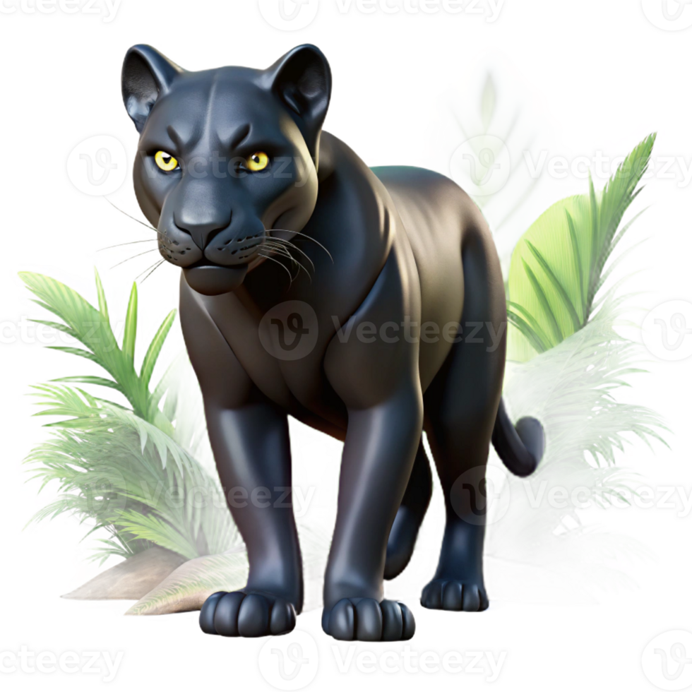 serene rustic A sleek black panther stalking through the jungle, illuminated by dappled sunlight filtering through the trees. Art style dramatic professional png